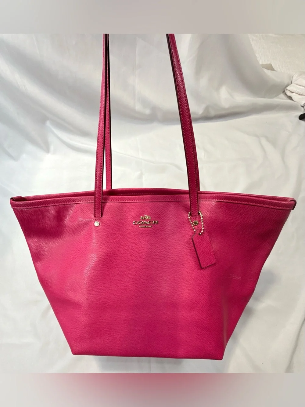 Coach Fuchsia Leather Tote with Gold Hardware